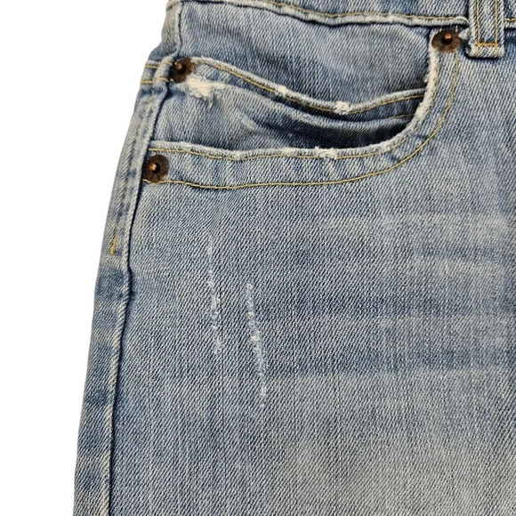 Aeropostale Mini Denim Skirt Medium Wash Distressed Floral Hand Embroidered - Picture 3 of 8